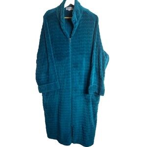 Miss Elaine Relax Robe Womens Plus Sz 3X Green Zip Front Velour  Long Lounge